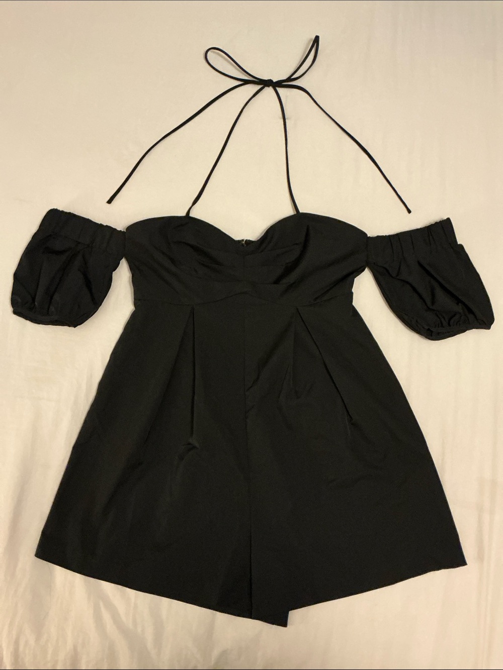 NWT Urban Outfitters Off-Shoulder Black Romper Puff Sleeves size small.